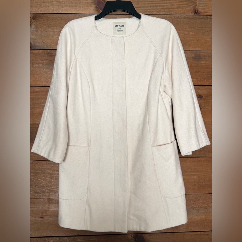 Old Navy wool blend ivory off-white 3/4 sleeves spring jacket size medium